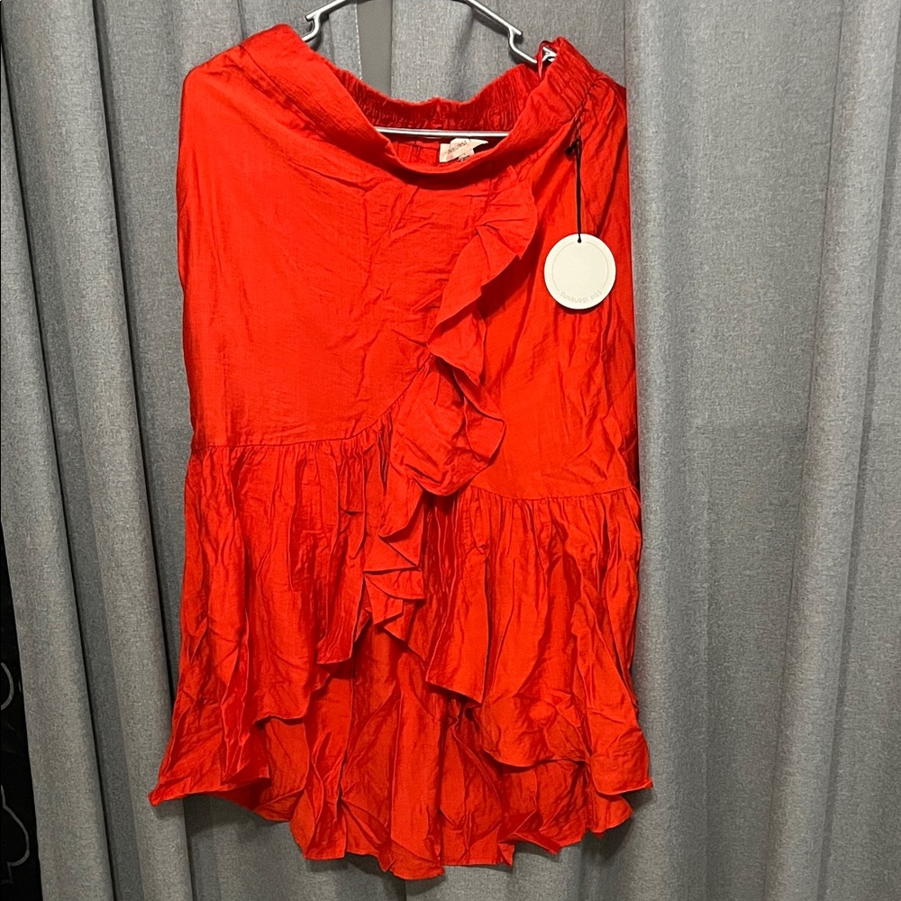 Vibrant Red Asymmetrical Ruffle Skirt